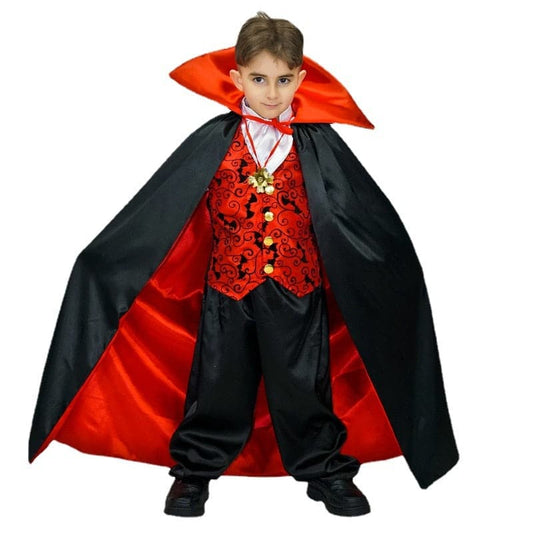 Kids Vampire Costume Capes Robes Black Red Deluxe Fantasia Dress Up Girl Boys Halloween Shirt Vest Pants Cloak Sets Full Length