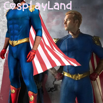 The Boys Homelander Cospaly Superhero Costume Adult Man Halloween Costumes Antony Starr Jumpsuit Cloak Blue Bodysuit