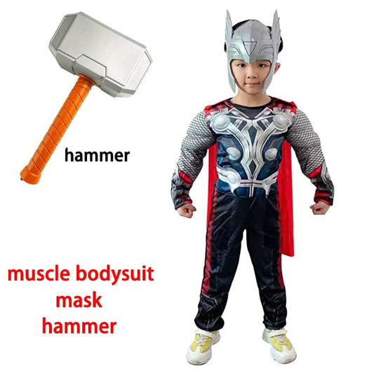 Children Thor Muscle Costume Marvel Superhero Thor Cosplay Costume Hammer Halloween Carnival Costumes for Kids