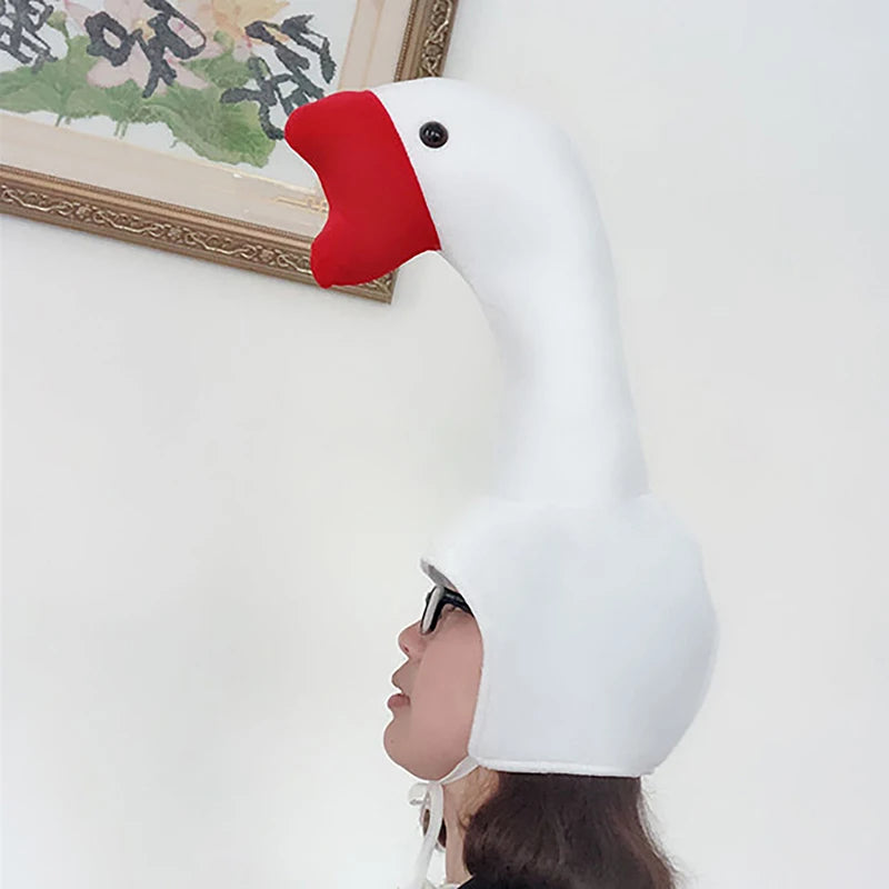 Cute Plush Funny Goose Shape Hat Adult Kids Halloween Party Cosplay Animal Hat