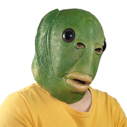 Adult Funny Ugly Green Fish Mask: Latex Alien Cosplay Party Accessory