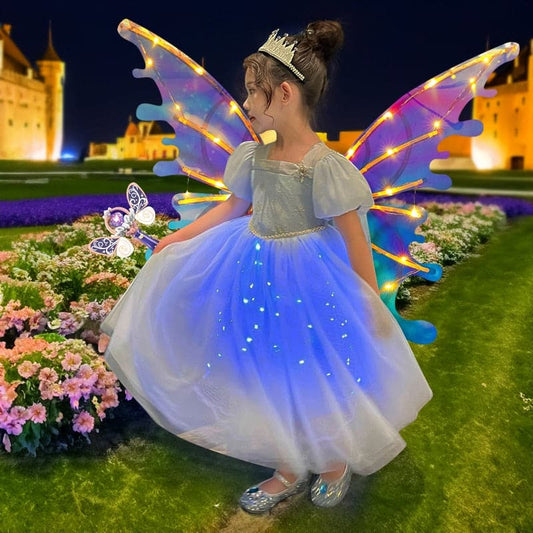 Magic Stick Butterfly Wings Shining Princess Skirt With Led Light Kids Cosplay Party Dress Snow Queen Halloween Xmas Prom Gowns