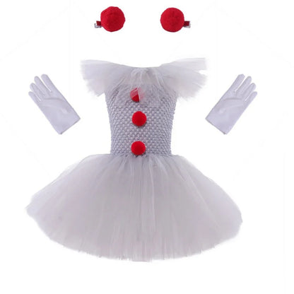 Halloween Girls Tutu Dress Kids Cosplay Scary Gray Clown Costume Girl Carnival Party Dress Up Clothing