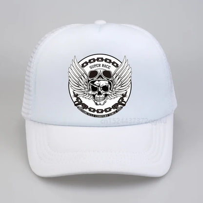 SUPER RACE Motorcycle men Baseball cap Punk Skull Moto Racing car Dad hat Summer Off-road racing mesh Breathable hat snapback