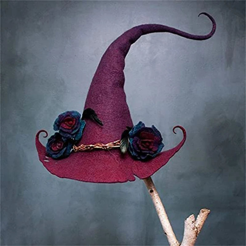 Witch Hat Halloween Felt Hat With Spider Web Flower Witch Lace Hat Costume Accessory Masquerade Cosplay Costume Head Decoration