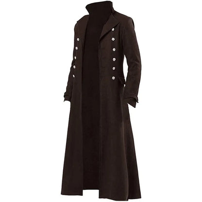 Men Vintage Medieval Costumes Steampunk Gothic Black Long Jacket Coat Vampire Cosplay Pirate Halloween Outfit Men's Trenchcoat