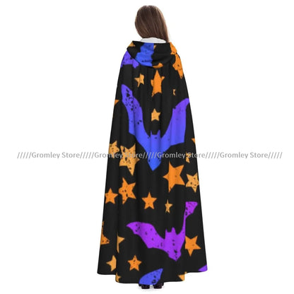 Unisex Halloween Cloak Funny Psychedelic Bats Cape Hooded Medieval Costume Witch Wicca Vampire