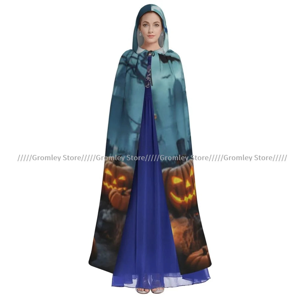 Unisex Halloween Cloak Funny Psychedelic Bats Cape Hooded Medieval Costume Witch Wicca Vampire