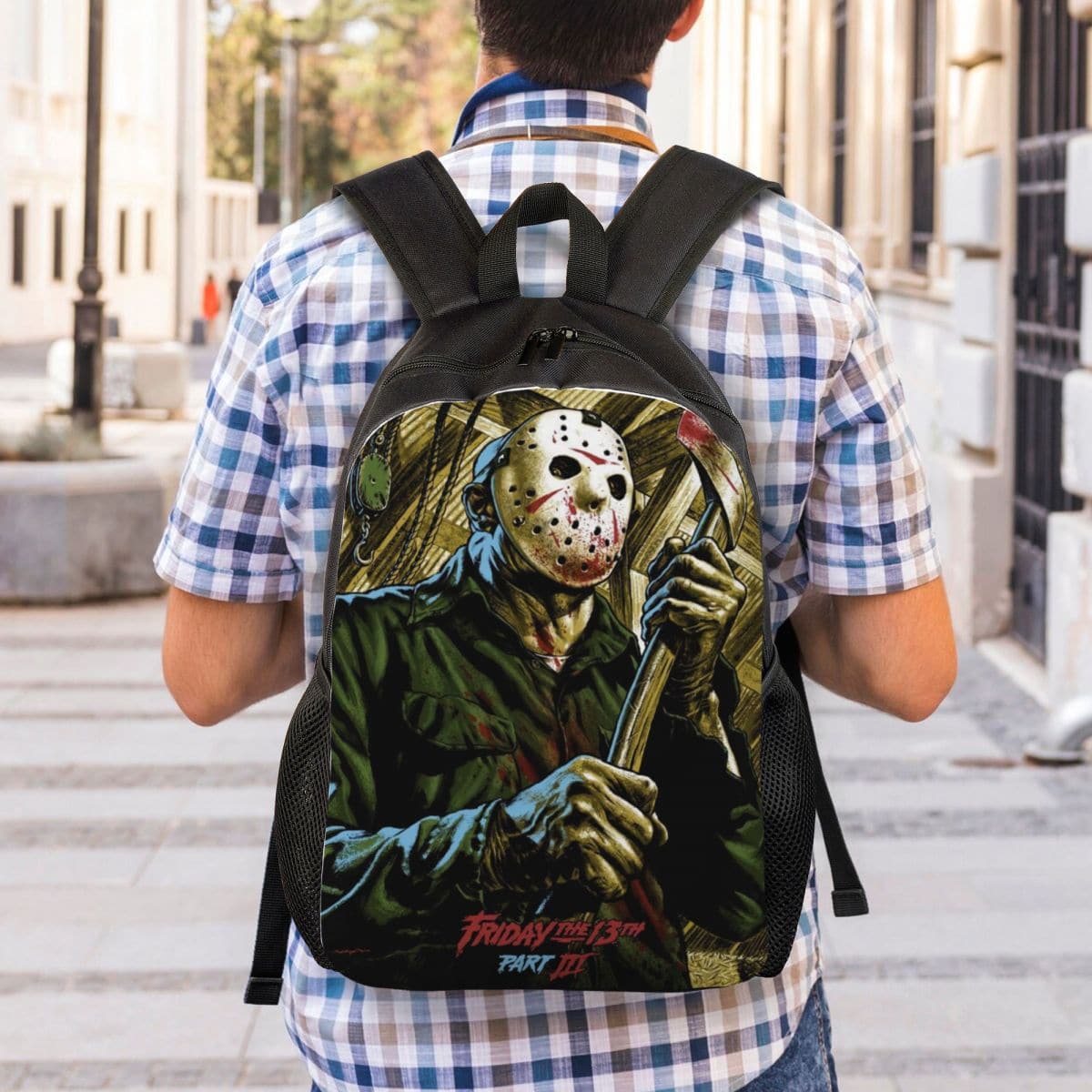 Horror Movie Character Killer Backpack for Men Women Waterproof School College Halloween Film Bag Print Bookbag