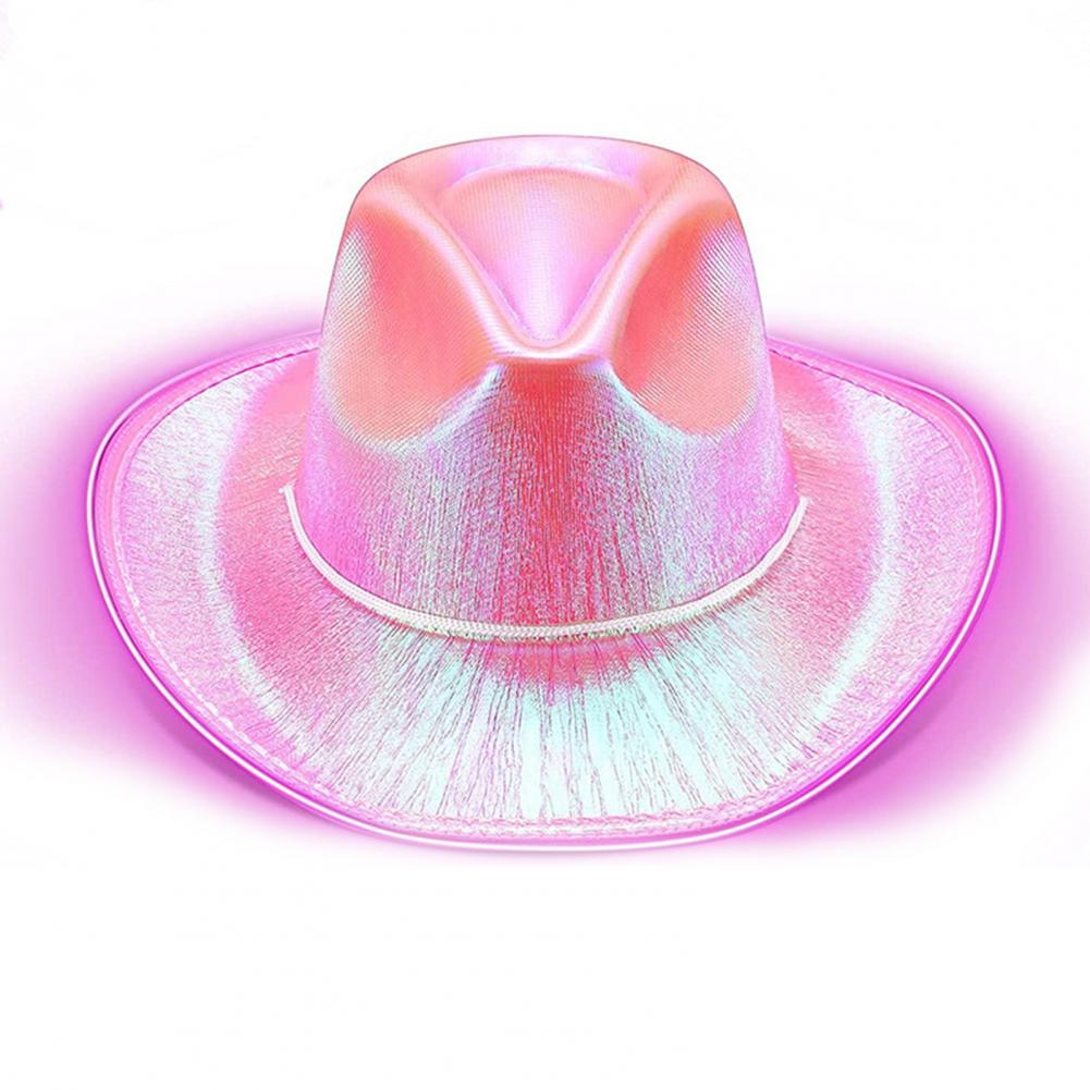 Bright Colors Cowboy Hat Wide Brim Hemming Windproof Rope Halloween Holographic LED Light Jazz Hat Fashion Accessories