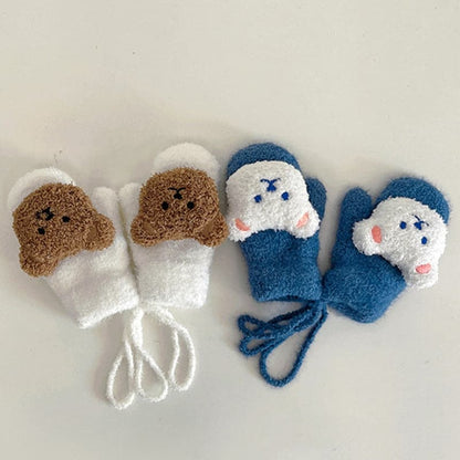 1-4Y Cartoon Bear Baby Mittens Winter Warm Kids Baby Girl Gloves Knitted Children Toddler Thick Teething Mitten Handschoen