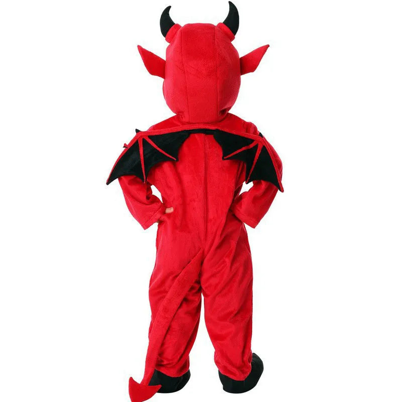 Kids Baby Red Devil Costume Unisex Child Cosplay Costume Jumpsuit Halloween Boy Monster Girls Bat Performance Costume School