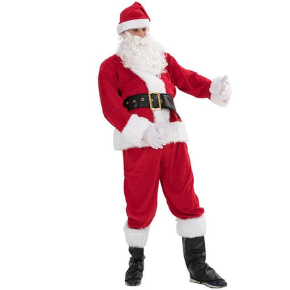 Santa Claus Costume Christmas Complete Dress-Up Outfit For Adult Santa Suit With Hat Men Cosplay Costumes 7PCS