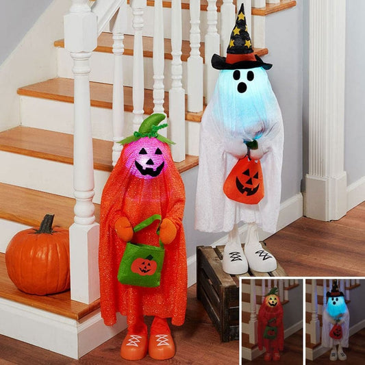Cute Halloween Trick-or-Treaters Decoration with Color-Changing LED Lights for Porch, Room Corner or Outdoor