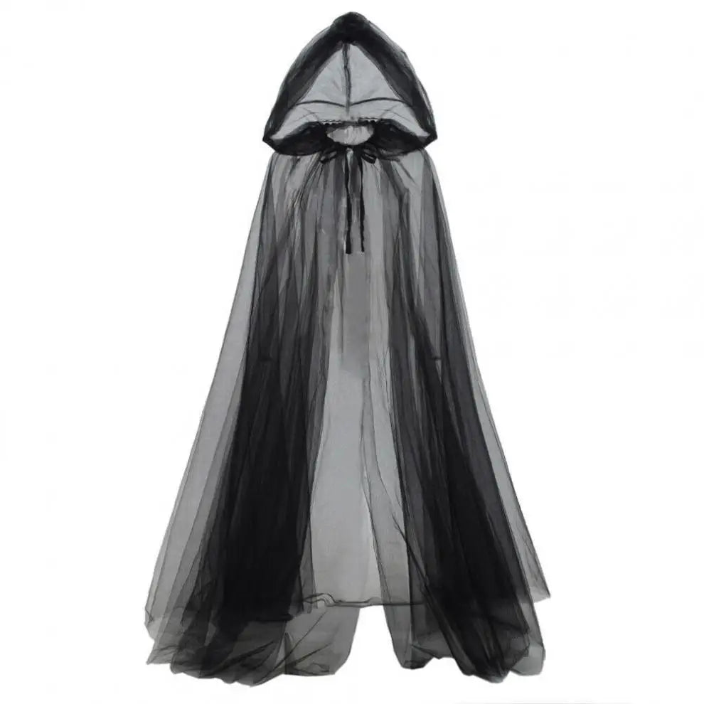 Halloween Mesh Cosplay Ghost Cosplay Hooded Cape Grim Reaper Witch Long Cloak Party Costume Halloween Costum Double Layer Mesh