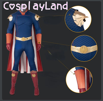 IN Stock The Boys Homelander Cospaly Superhero Costume Adult Halloween Costumes Antony Starr Jumpsuit with Cloak Shoes Bodysuit