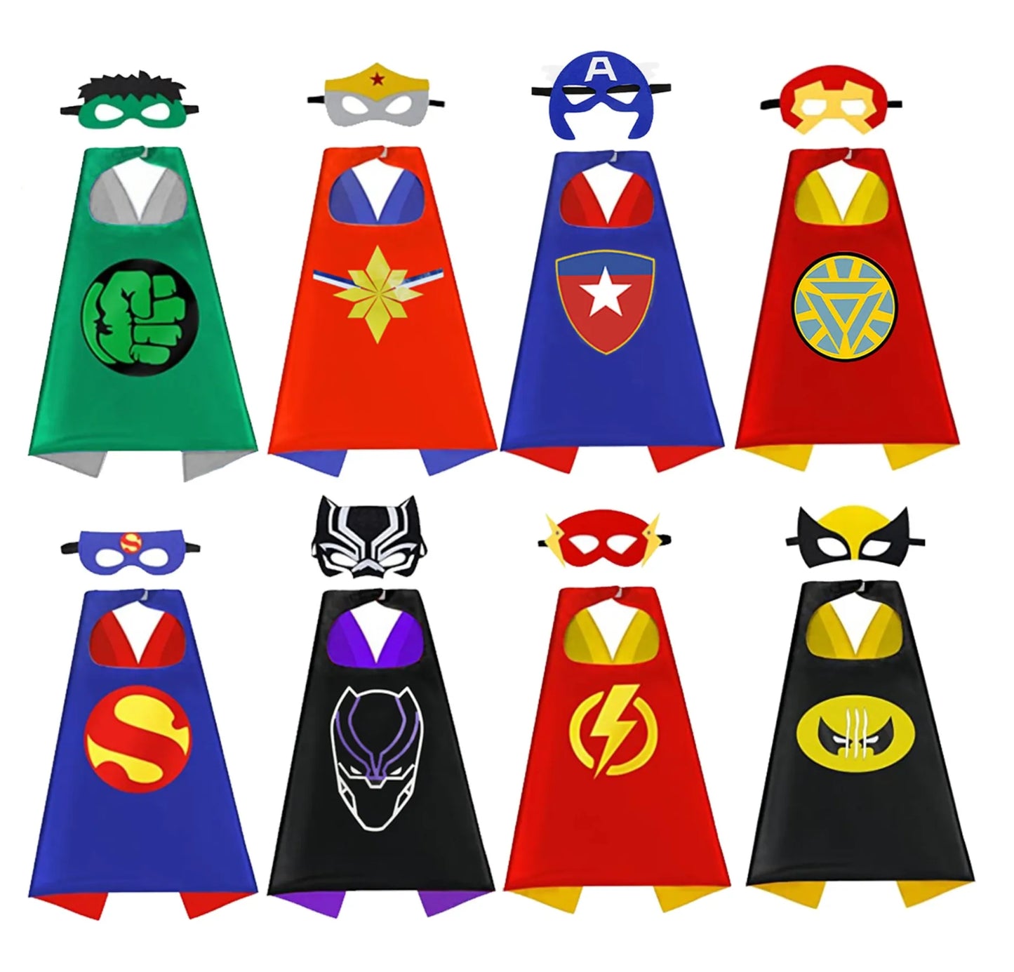 8 sets Superhero Capes for  Cool Halloween Costume Cosplay Festival Party Supplies Favors Dress Up for boys girls