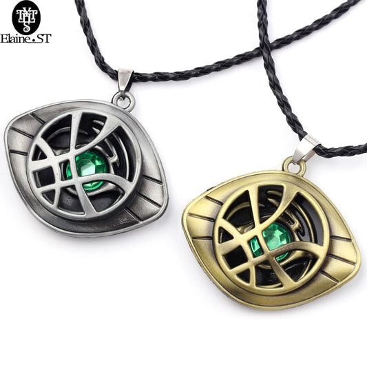 Marvel Doctor Strange Necklace Avengers Eye of Agamotto Pendant Leather Chain Vintage Jewelry For Men