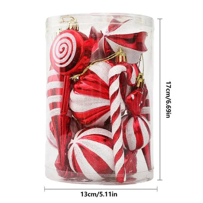 14pcs Mix Cute Christmas Tree Ornaments Hanging Pendants Home Decorations Xmas Set Red Cane Candy