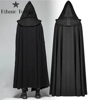 Adult Medieval Hooded Cloak Coat Halloween Vintage Buckled Assassin Cosplay Costume Devil Wizard Knights Two Piece Robe Cloak