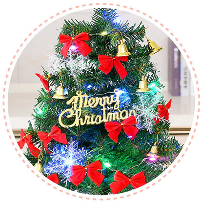 Artificial Mini Christmas Tree with Colorful LED String Lights, Tabletop Christmas Tree with Christmas small bell Ornaments