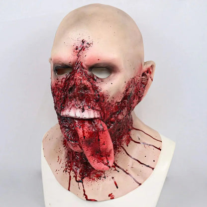 Zombie Tongue Latex Mask for Halloween, Melting Face, Walking Dead, Scary Costume Props