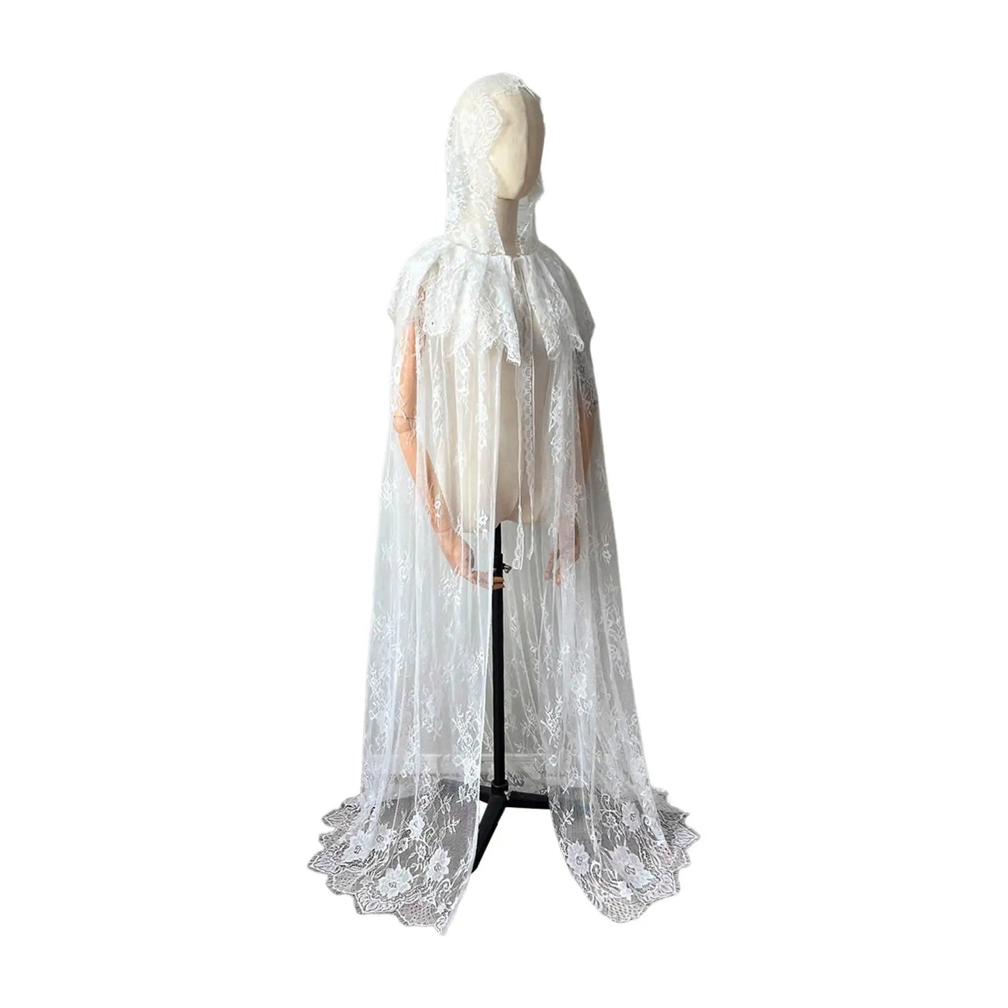 Hooded Cloak Long Cape Halloween Costume Accessory for Women Elegant Lace Cape