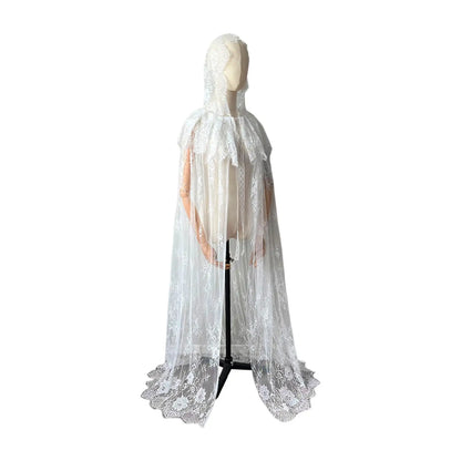 Hooded Cloak Long Cape Halloween Costume Accessory for Women Elegant Lace Cape