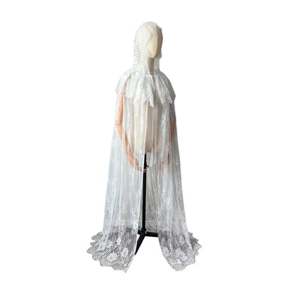 Hooded Cloak Long Cape Halloween Costume Accessory for Women Elegant Lace Cape