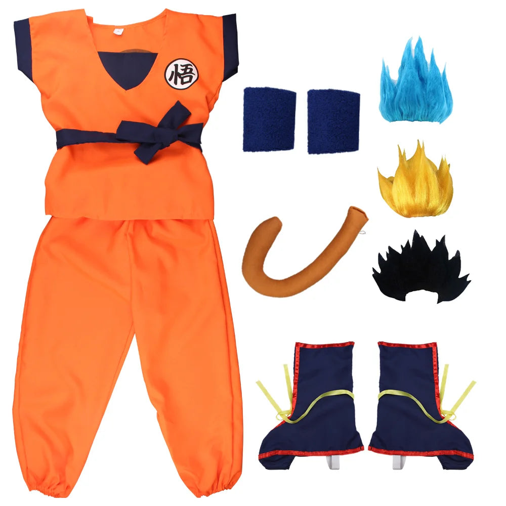 Anime Cosplay Son Goku Costumes Krillin Training Clothes Superhero Outfits with Super Saiyan Wig Comic Con Party Costume