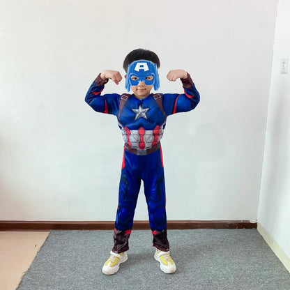 Captain America Costume Superhero Captain America Cosplay Muscle Costumes Jumpsuit Shield Suit Halloween Clothes