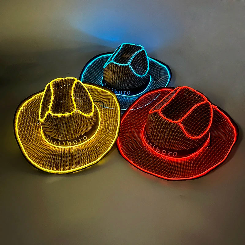 Luminous Fedora Hat Gentleman Performance Jazz Cap LED Glow Top Hat Birthday Wedding Christmas Halloween Party Costume Supplies